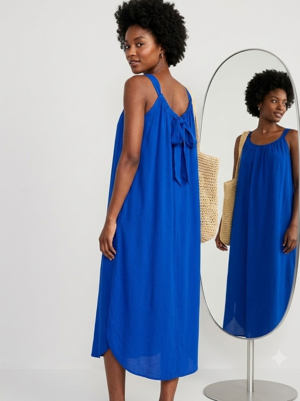 NWT Old Navy 100% Cotton Gauze Tie Back Maxi Dress Royal Blue Pocket Small S